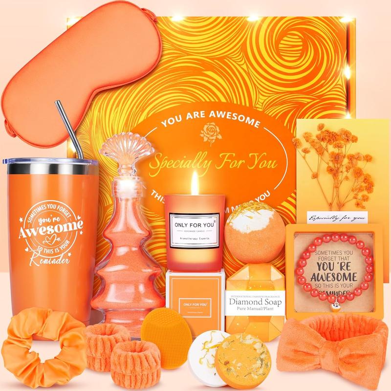 Birthday Gifts for Women, 15 count Care Package for Women, Orange Relaxing Self Care Gifts Get Well Gifts for Women,  Birthday Gifts Mothers Day Gifts Idea for Mom Her,  Friend Gifts for Women