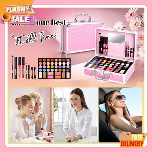 Beginner Makeup Kit for Teen,Makeup Set for Girl Women,Beginner Makeup Kit with Cosmetic Train Case Included 32 Colors Eyeshadow Blush Contour Lip Gloss Lip Liner Mascara Eyeliner Mirror