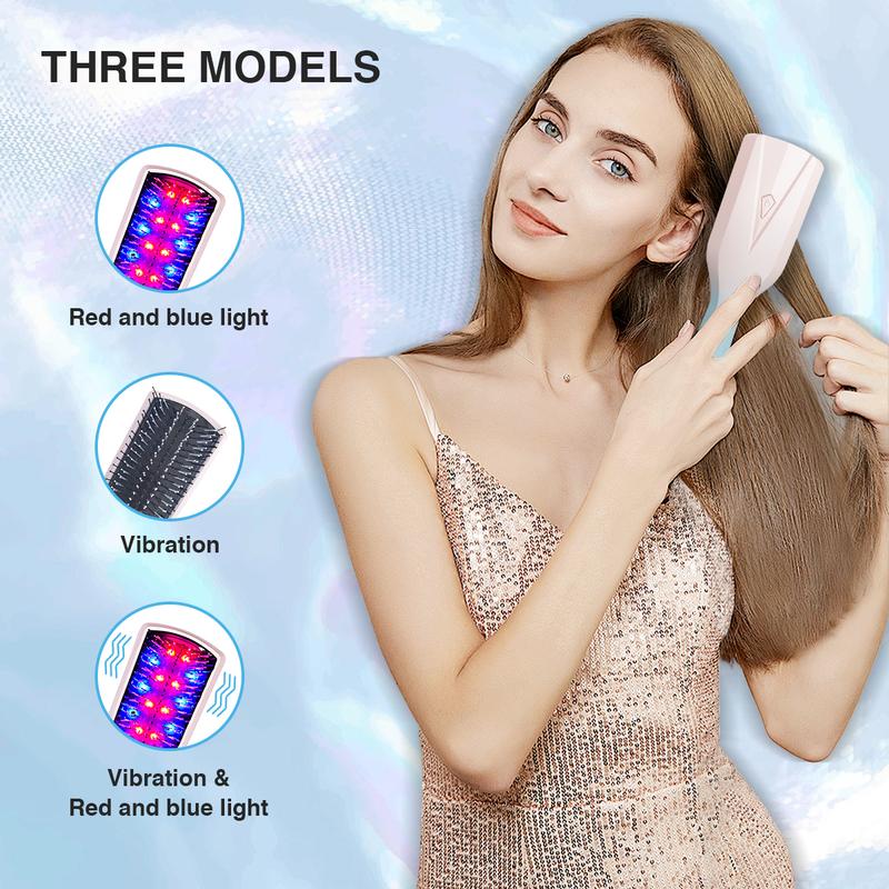 HiJOJO | Hair Revitalizing Scalp Massager Care Head Relaxing Comfort Vibrating Comb Strengthen Hair Roots Reduce Hair Loss & Oiliness Improve Hair Quality Sponginess Blue Red Light 450 630nm Photon Handheld Portable Home Travel 2024 Summer Sale Gift