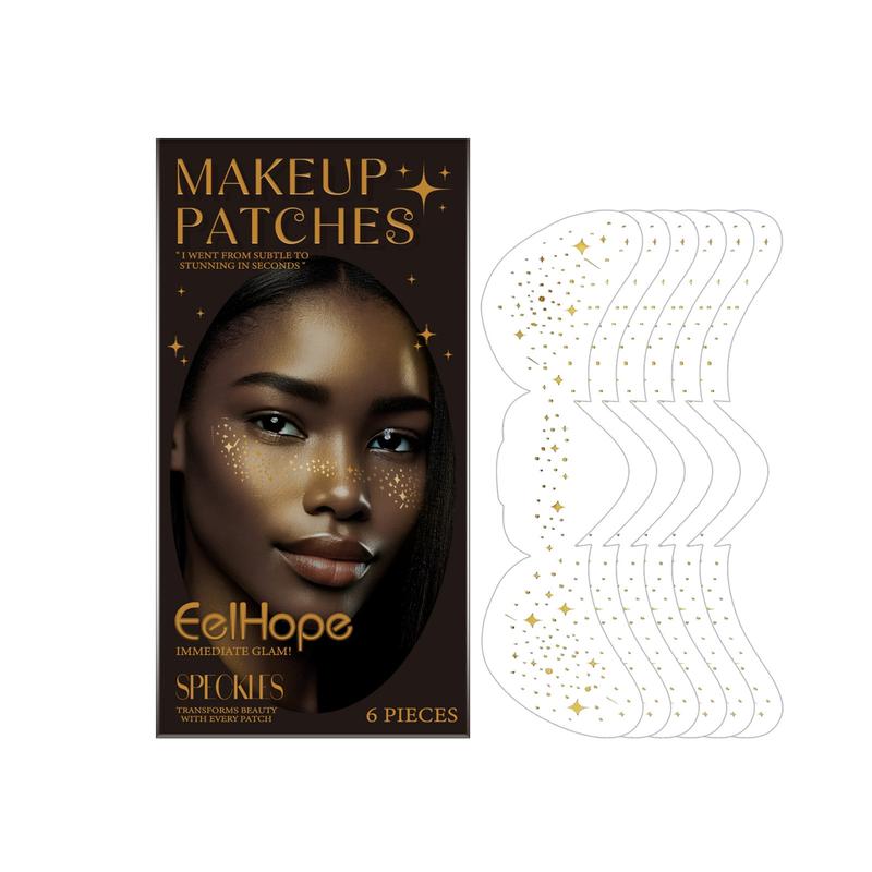 Women's Glitter Freckles Face Tattoos Set of 6 Temporary Long Lasting Natural Star Makeup Patches