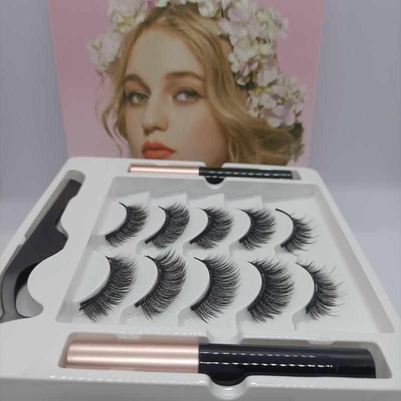 5 Pairs Magnetic False Eyelashes, Natural Look Curly Thick Faux Eyelashes, Eye Makeup Tool Set for Daily Use