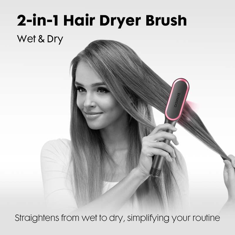 DOMIDO AURO-Blow Dryer Brush 2.0 Hair Straightener Brush 2 in 1 Fast Heat Up Straightening Brush Professional Hair Styling Tool