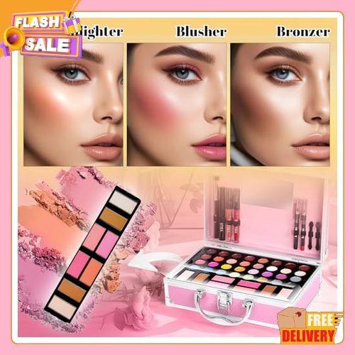 Beginner Makeup Kit for Teen,Makeup Set for Girl Women,Beginner Makeup Kit with Cosmetic Train Case Included 32 Colors Eyeshadow Blush Contour Lip Gloss Lip Liner Mascara Eyeliner Mirror