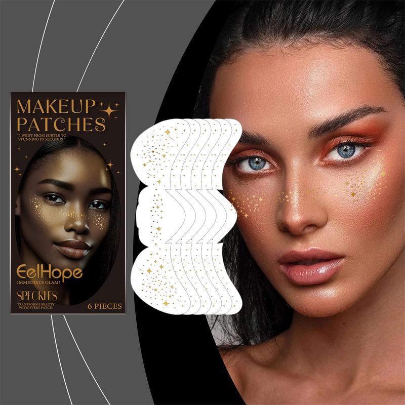 Women's Glitter Freckles Face Tattoos Set of 6 Temporary Long Lasting Natural Star Makeup Patches