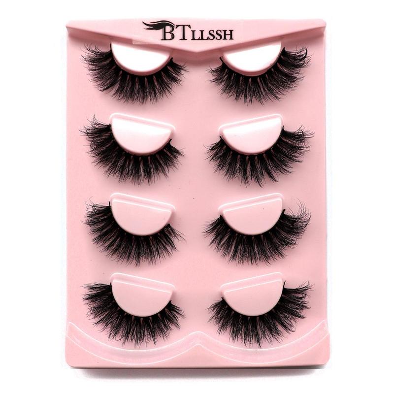 Thick False Eyelashes, Wispy Cat Eye Look Faux Cluster Lashes, Natural Curling Eye Makeup Strip Lash for Women & Girls, Christmas Gift