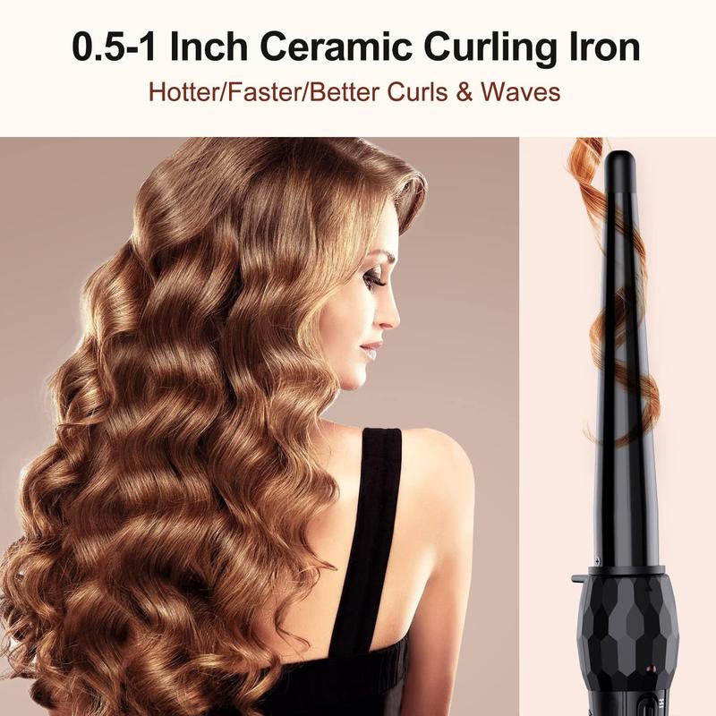 Ceramic Tourmaline Coating Curling Wand, 1 2-1 Inch Barrel Hair Curler with 2 Heat Setting (320 410℉), Suitable for All Hair Types