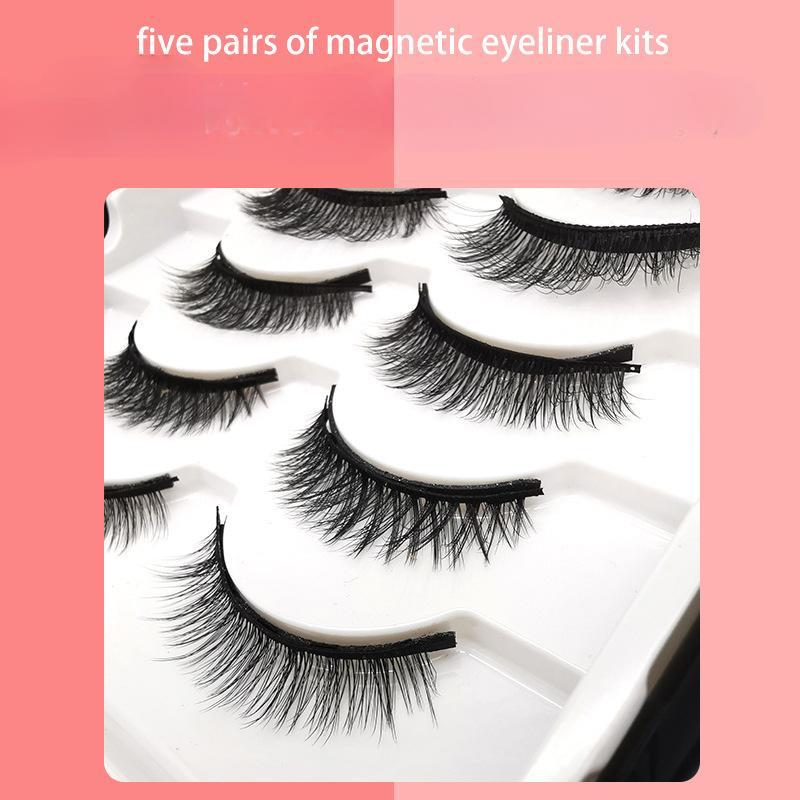 5 Pairs Magnetic False Eyelashes, Natural Look Curly Thick Faux Eyelashes, Eye Makeup Tool Set for Daily Use