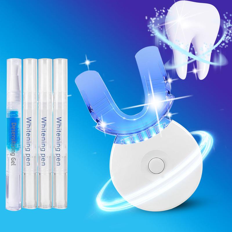 Teeth Whitening Kit, Home Wireless Teeth Whitening Kit with 5 LED Blue Light Accelerators, 3 Teeth Whitening Pens + 1 Desensitizing Gel Pen