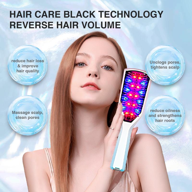 HiJOJO | Hair Revitalizing Scalp Massager Care Head Relaxing Comfort Vibrating Comb Strengthen Hair Roots Reduce Hair Loss & Oiliness Improve Hair Quality Sponginess Blue Red Light 450 630nm Photon Handheld Portable Home Travel 2024 Summer Sale Gift