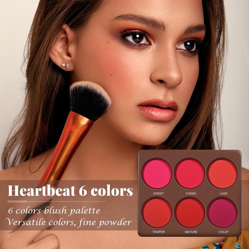 6 Color Blush Palette, Long Lasting Matte Blush Palette, Waterproof Blush for All Skins, Natural Face Makeup, Makeup Accessories for Women & Girls