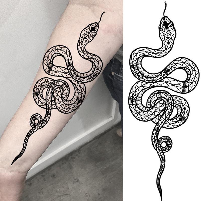 Gothic 3D Tribal Cobra Mamba Pattern Temporary Tattoo Sticker, Forearm Party Fake Tattoo Sticker, Body Art Sticker for Women Men