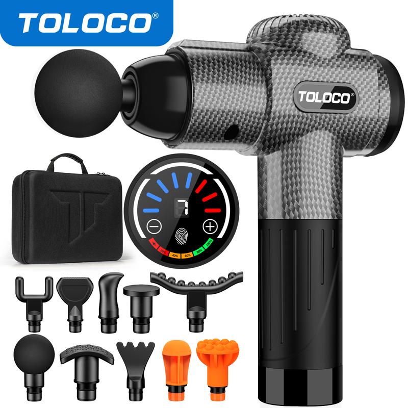 TOLOCO Percussion Massage Gun for Athletes, Quiet Deep Tissue Massager with 10 Attachments, USB Plug , Cordless – Great Gift for Pain Relief