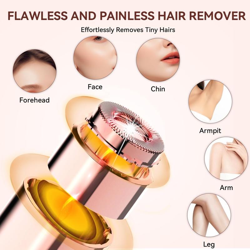 Facial Hair Removal for Women, Flawless Facial Hair Remover, Mini Hair Remover Rechargeable Painless face Razor for Chin Upper Lip Peach Fuzz with Light