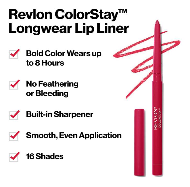 Revlon Lip Liner with Built-in Sharpener, Longwear Rich Lip Colors, Smooth Application, 640 Raisin, 0.01 oz