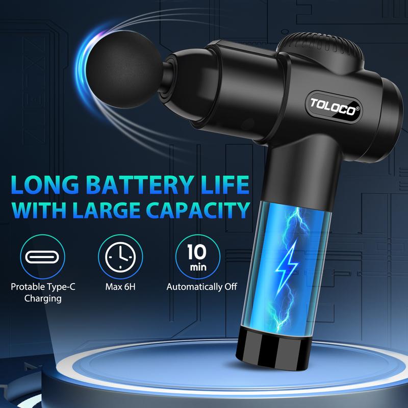 TOLOCO Percussion Massage Gun for Athletes, Quiet Deep Tissue Massager with 10 Attachments, USB Plug , Cordless – Great Gift for Pain Relief