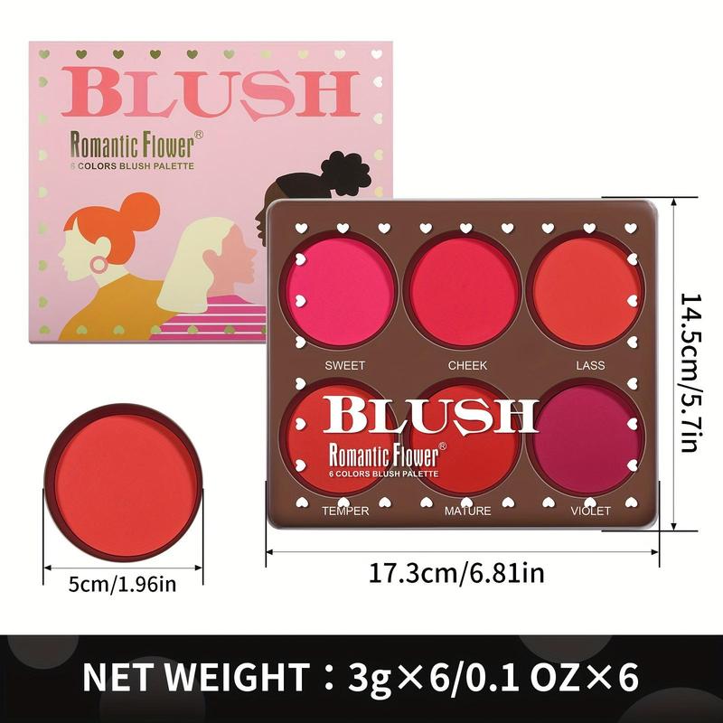 6 Color Blush Palette, Long Lasting Matte Blush Palette, Waterproof Blush for All Skins, Natural Face Makeup, Makeup Accessories for Women & Girls