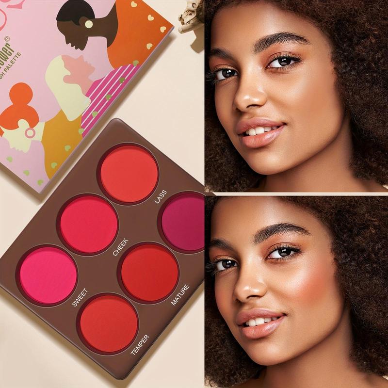 6 Color Blush Palette, Long Lasting Matte Blush Palette, Waterproof Blush for All Skins, Natural Face Makeup, Makeup Accessories for Women & Girls