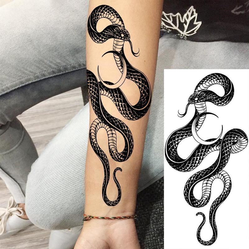 Gothic 3D Tribal Cobra Mamba Pattern Temporary Tattoo Sticker, Forearm Party Fake Tattoo Sticker, Body Art Sticker for Women Men