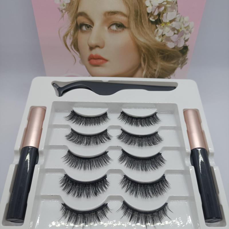 5 Pairs Magnetic False Eyelashes, Natural Look Curly Thick Faux Eyelashes, Eye Makeup Tool Set for Daily Use