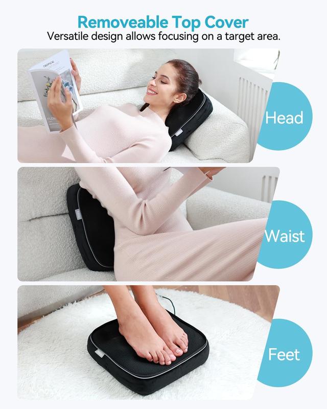 Foot and Back Massager Machine with Heat, Shiatsu Foot Massager with Deep Kneading and Adjustable Heating Levels, 15 20 30 Mins Auto Shut-Off Foot Warmer, Heating Pad for Home or Office Use.