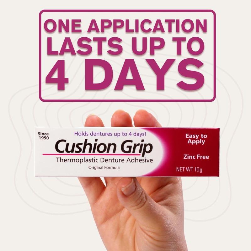 Cushion Grip Thermoplastic Denture Adhesive, 0.35 oz Travel Size | Refits and Tightens Loose Dentures On The Go | Non-Glue Adhesive, Acts Like a Soft Reliner