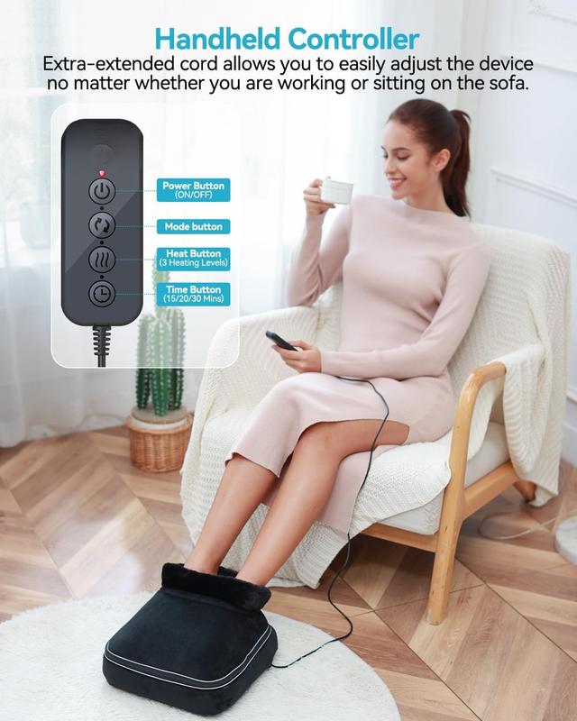 Foot and Back Massager Machine with Heat, Shiatsu Foot Massager with Deep Kneading and Adjustable Heating Levels, 15 20 30 Mins Auto Shut-Off Foot Warmer, Heating Pad for Home or Office Use.