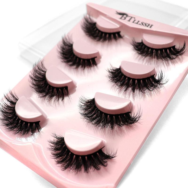 Thick False Eyelashes, Wispy Cat Eye Look Faux Cluster Lashes, Natural Curling Eye Makeup Strip Lash for Women & Girls, Christmas Gift