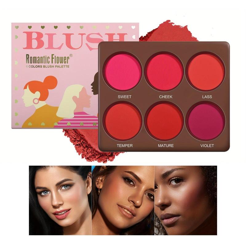 6 Color Blush Palette, Long Lasting Matte Blush Palette, Waterproof Blush for All Skins, Natural Face Makeup, Makeup Accessories for Women & Girls