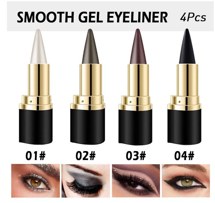 4Pcs Black Brown Silver Gray Gel Eyeliner Pencil Set,Eye Liner Waterproof Smudge Proof,Cat Eye Makeup Stencil,Eye Black Smokey Eyeshadow Palette Stick,Goth Halloween Makeup,lapiz de ojos