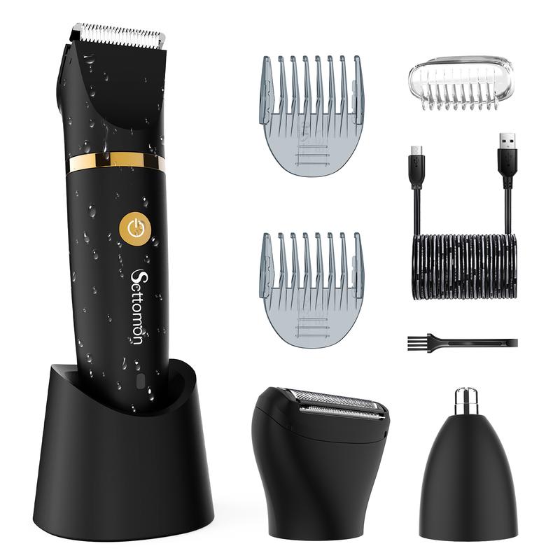 3 in 1 Electric Body Hair Trimmer,Groin Hair Trimmer Clipper for Men,Waterproof Electric Shaver Nose Hair Trimmer,Men's Hair Removal Device Cordless,Manscape Trimmer with Standing Recharge Dock