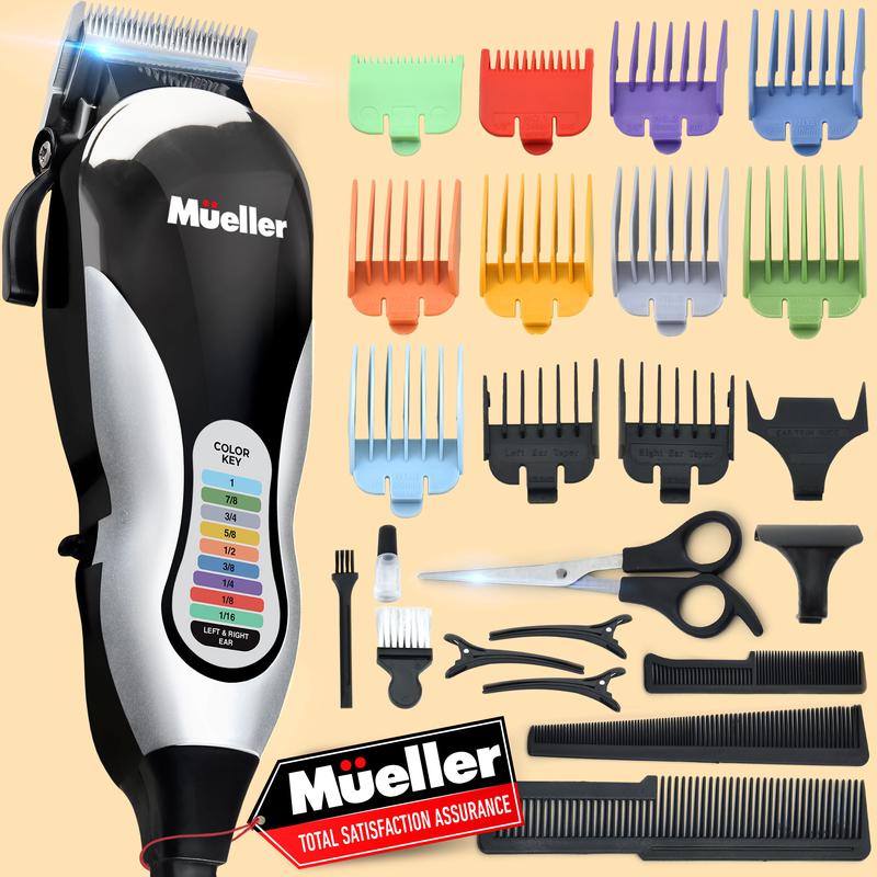 Mueller Ultragroom Hair Clippers for Men with 12 Colored Guide Combs, Adjustable Hair Trimmer, Trimmer for Hair, Beards, Head, Body, Durable Trim Kit