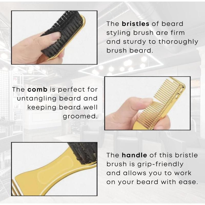 Double-Sided Beard Brush & Beard Comb Barber Brush for Grooming Beard Non-Slip & Sturdy Bristle Brush for Clean Cuts Professional Barber Comb