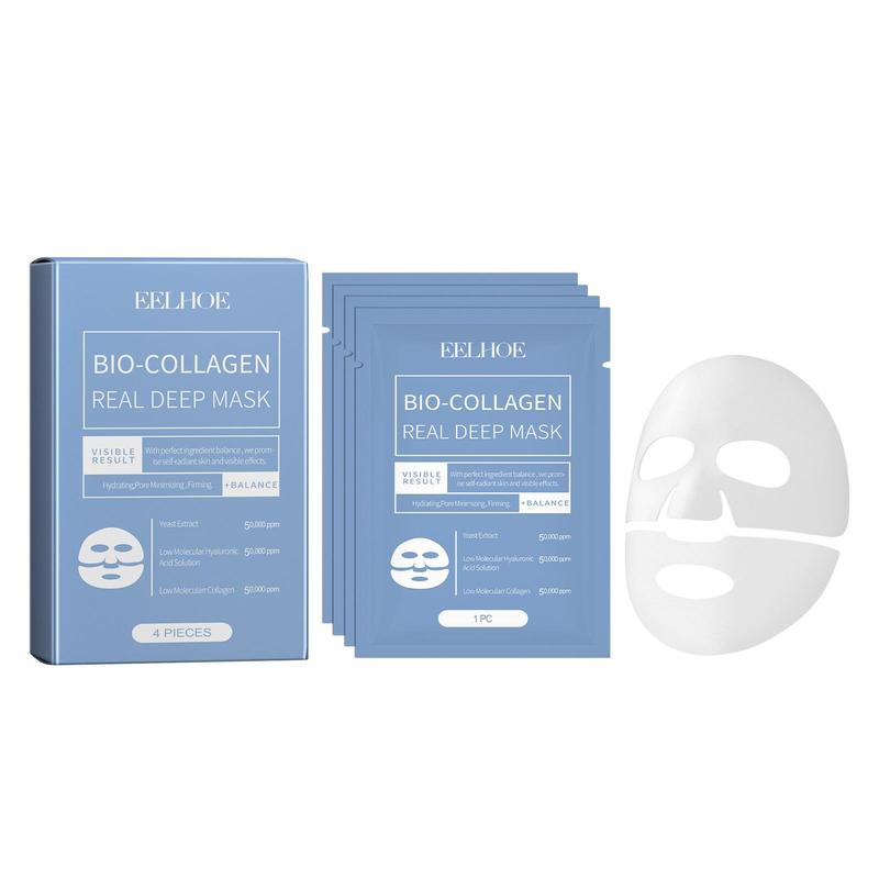 Collagen Facial Mask, 4 Counts box Moisturizing & Nourishing Facial Mask, Hydrating Face Mask, Face Care Product for Women & Men