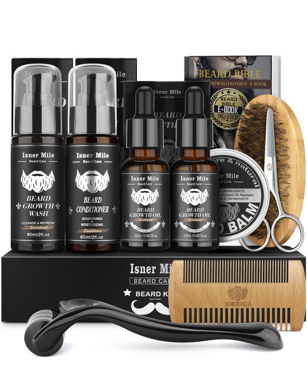 Beard Growth Kit, Beard Growing Kit, Beard Care Kit, Beard Grooming Kit with 2 Pack Beard Original Oil, Beard Brush, Wash Conditioner for After Shave Lotions- Sandalwood,Balm,Combs, Valentine's Day Christmas Fathers Gifts for Dad Men Boyfriend