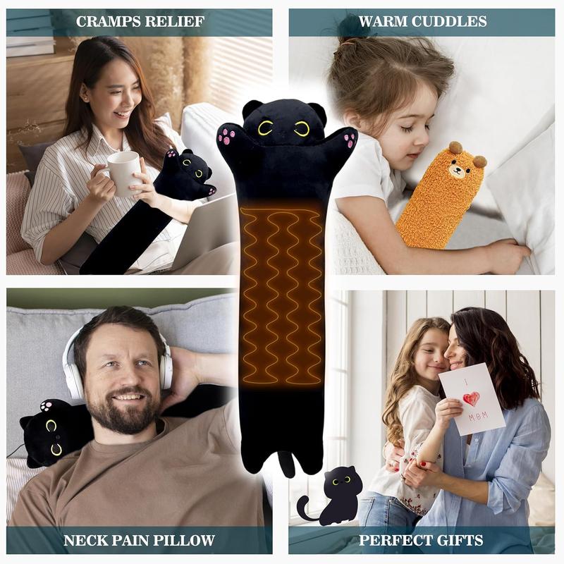 Heating Pads for Period Cramps & Menstrual Pain Relief, Portable Cute Stuffed Animal Heat Pad USB Powered for Car Travel, Gift for Women Mom Teen Girls Birthday(Black cat)