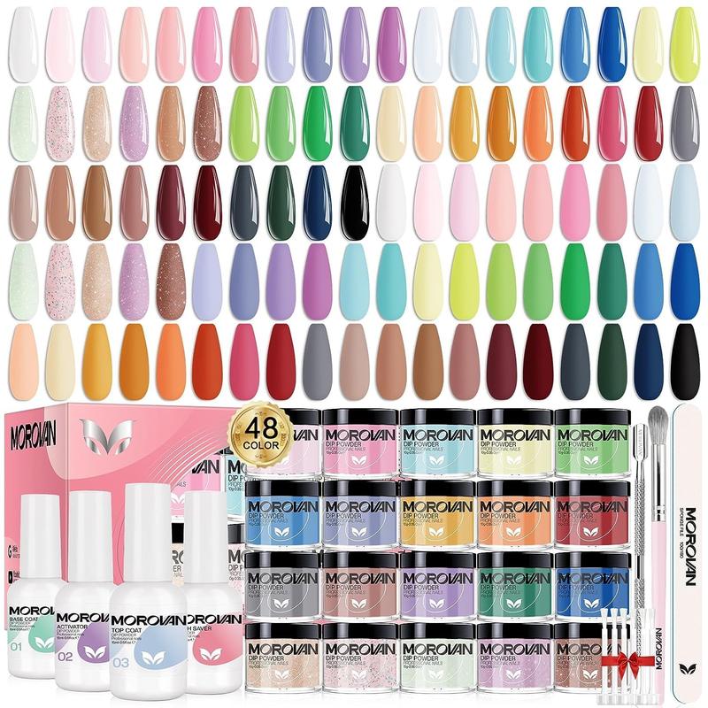 MOROVAN 48 Colors Dip Powder Nail Kit: All-in-One Dip Nails Powder Starter Kit With Top & Base Coat Activator 20 Dip Powder Colors Long-lasting Dip Powder Kit DIY at Home