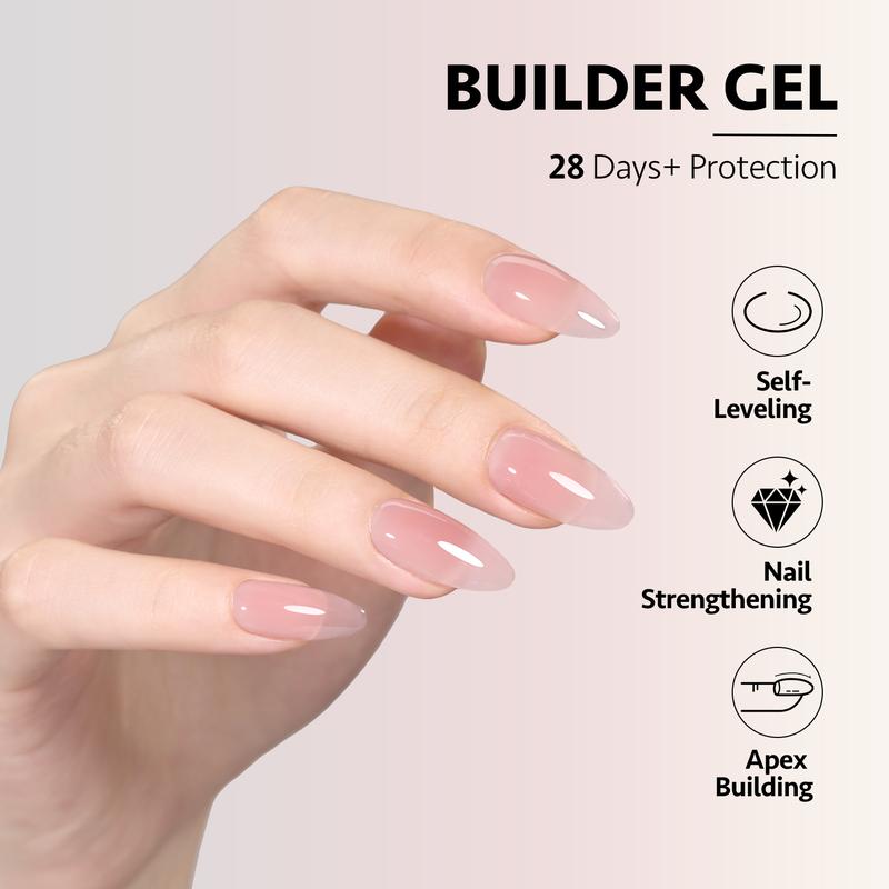 GAOY 6 Colors Builder Gel Set for Nails, Milky White Pink Nude Sheer Jelly Nail Strengthener, Soak Off Nail Extension Hard Gel, Rose Jelly, Base Coat Top Coat Needed