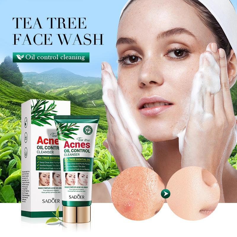 Tea Tree Oil Control Facial Cleanser, Deep Cleansing Facial Cleanser, Moisturizing Face Cleanser for Acne, Pimple, Blackhead Improving