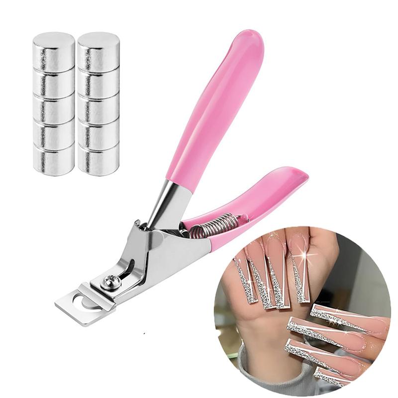 Stainless Steel Nail Clipper, 1 Count Portable U-shaped Nail Trimmer with 10pcs Nail Measuring Magnets, Professional Manicure Tool for Home & Salon Use, Nail Supplies, Christmas Gift