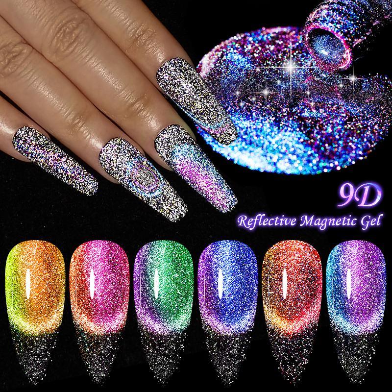 9D Reflective Magnetic Gel Nail Polish Set, 12pcs set Starry Sky Effect Magnetic Gel & 1 Count Magnetic Stick, Soak Off UV Gel Nail Art Varnish Nail Art Gift Kit, Nail Art & Nail Polish, Christmas Gift, Nail Kit for Beginners