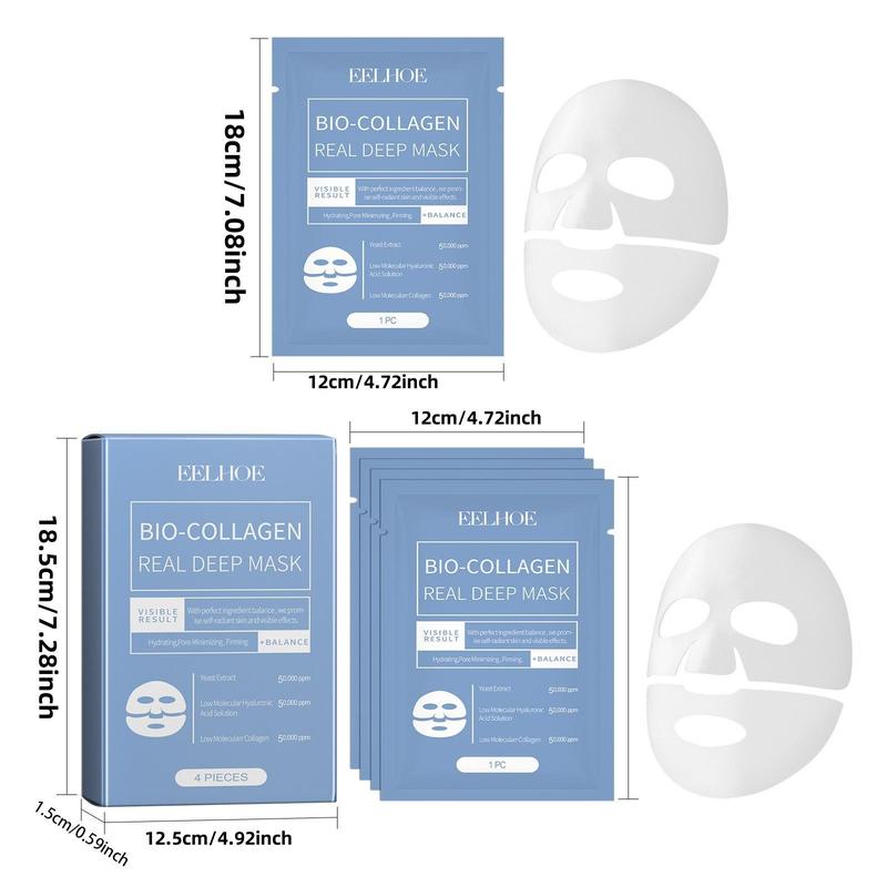 Collagen Facial Mask, 4 Counts box Moisturizing & Nourishing Facial Mask, Hydrating Face Mask, Face Care Product for Women & Men