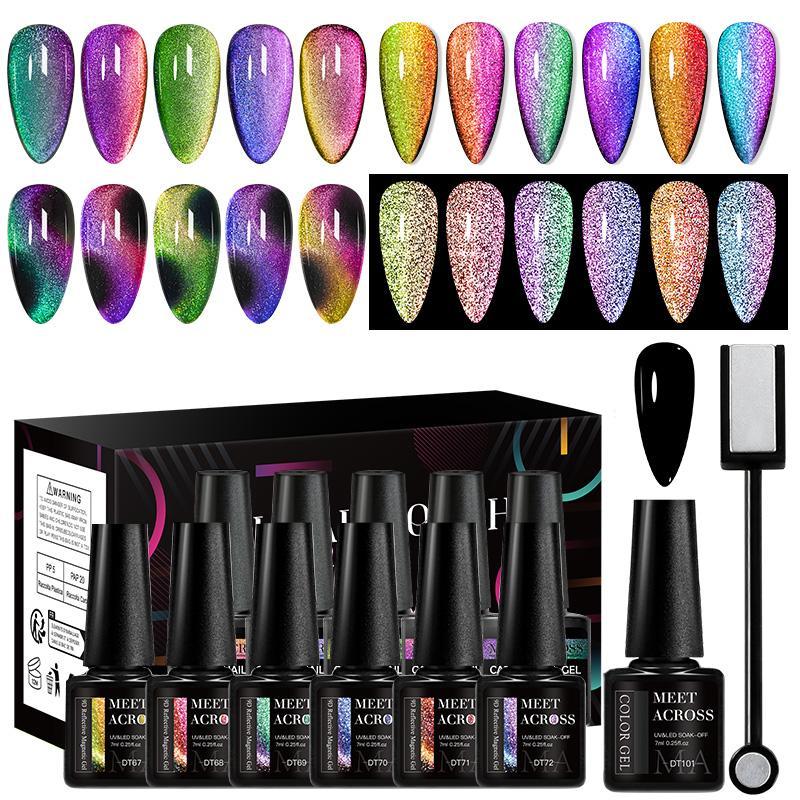 9D Reflective Magnetic Gel Nail Polish Set, 12pcs set Starry Sky Effect Magnetic Gel & 1 Count Magnetic Stick, Soak Off UV Gel Nail Art Varnish Nail Art Gift Kit, Nail Art & Nail Polish, Christmas Gift, Nail Kit for Beginners