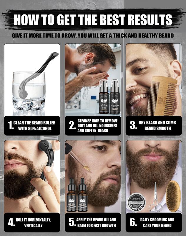 Beard Growth Kit, Beard Growing Kit, Beard Care Kit, Beard Grooming Kit with 2 Pack Beard Original Oil, Beard Brush, Wash Conditioner for After Shave Lotions- Sandalwood,Balm,Combs, Valentine's Day Christmas Fathers Gifts for Dad Men Boyfriend