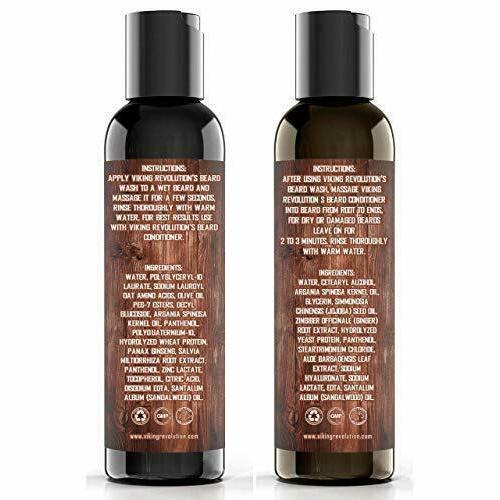 Viking Revolution Beard Wash & Beard Conditioner Set w Argan & Jojoba Oils - Softens & Strengthens - Natural Sandalwood Scent - Beard Shampoo w Beard Oil (5oz)