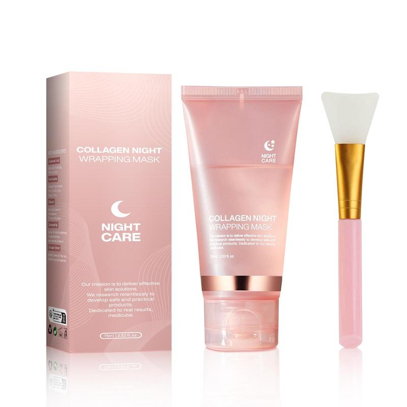 Collagen Night Care Peeling Mask, 1 Box Moisturizing & Nourishing Facial Mask with Brush, Hydrating Face Care Product for Women & Men